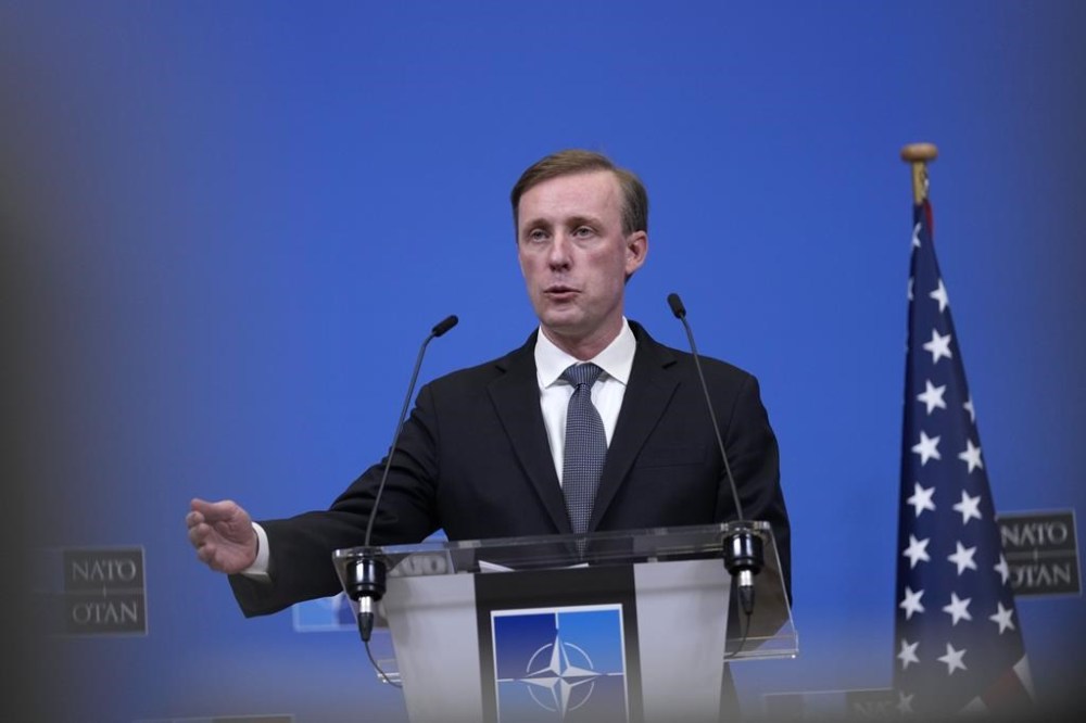 United States National Security Advisor Jake Sullivan addresses a media conference at NATO headquarters in Brussels, Wednesday, Feb. 7, 2024. (AP Photo/Virginia Mayo)