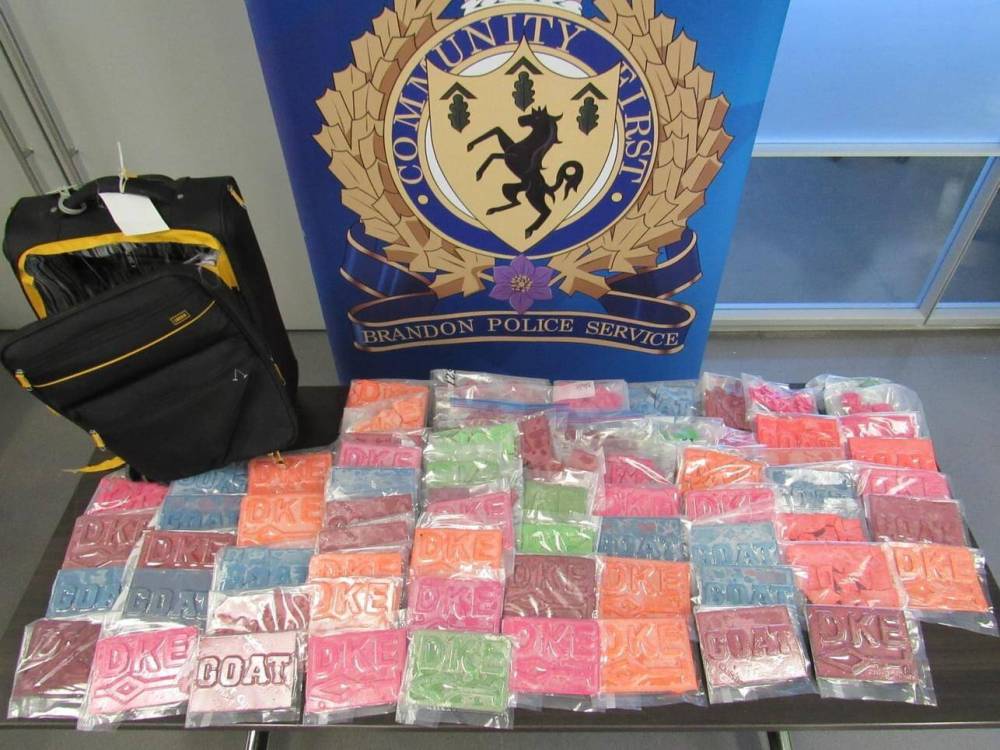 A man and woman have been charged after RCMP and Brandon police confiscated nine kilograms of fentanyl during a traffic stop on the Trans-Canada Highway. (Brandon Police Service)