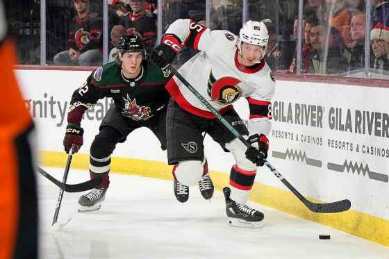 Jake Sanderson is a gifted skater, an efficient puck mover and he’s getting more involved offensively this season. (Rick Scuteri / The Associated Press files)