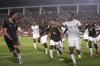 South Africa's Teboho Mokoena, right, celebrates with teammates after scoring his sides second goal during the African Cup of Nations round of 16 soccer match between Morocco and South Africa, at the Laurent Pokou stadium in San Pédro, Ivory Coast, Tuesday, Jan. 30, 2024. (AP Photo/Sunday Alamba)