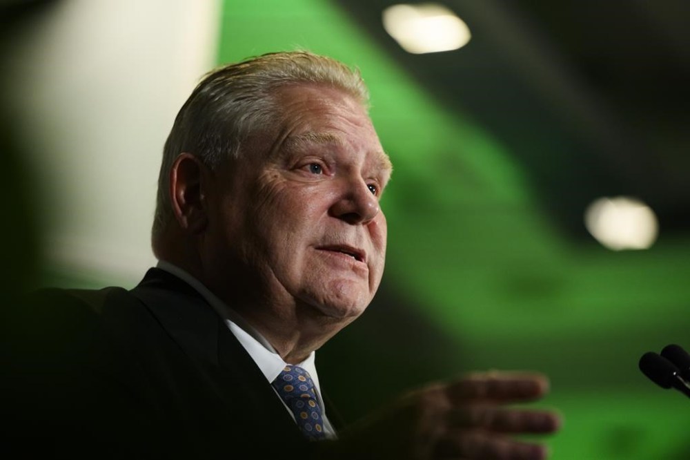 Ontario Premier Doug Ford gives remarks at the 2023 Ontario Economic Summit, in Toronto, Wednesday, Nov., 1, 2023. Ford signed a $3.1 billion health deal with Ottawa to improve access to family doctors. THE CANADIAN PRESS/Christopher Katsarov