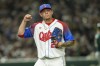 FILE - Yariel Rodriguez of Cuba reacts during the World Baseball Classic quarterfinal game between Cuba and Australia at Tokyo Dome in Tokyo, Wednesday, March 15, 2023. Cuban pitcher Yariel Rodríguez and the Toronto Blue Jays finalized a $32 million, five-year contract on Friday, Feb. 9, 2024.(AP Photo/Toru Hanai, File)