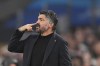 Marseille's head coach Gennaro Gattuso gestures during the French League One soccer match between Marseille and Metz at the Stade Velodrome in Marseille, France, Friday, Feb. 9, 2024. (AP Photo/Daniel Cole)