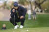 Ryo Hisatsune, of Japan, lines up a putt at the second hole during the continuation of the second round of the Phoenix Open golf tournament Saturday, Feb. 10, 2024, in Scottsdale, Ariz. (AP Photo/Ross D. Franklin)