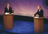 FILE - President Gerald Ford, right, speaks as Jimmy Carter listens during the first of three televised debates on Sept. 23, 1976, in Philadelphia. Presidential debates didn't become a recurring event until 1976 when the League of Women Voters began sponsoring them. There are real questions about whether any of the presidential candidates will confront each other on a debate stage in 2024. (AP Photo)