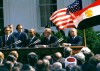 FILE - U.S. President Jimmy Carter, Egyptian President Anwar Sadat and Israeli President Menachem Begin attend the formal ceremony for the Camp David Accords in Washington, D.C., March 26, 1969, designed to bring peace to the Middle East. Egypt has threatened to void its decades-long peace treaty with Israel if Israel begins a large-scale offensive on Rafah, where some 1.4 million Palestinians shelter in densely-packed tent camps on the border with Egypt. (AP Photo, File)