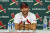 FILE - St. Louis Cardinals' Adam Wainwright speaks to the media after the teams baseball game against the Cincinnati Reds Sunday, Oct. 1, 2023, in St. Louis. Retired St. Louis Cardinals All-Star pitcher Adam Wainwright joined the MLB Network as an on-air analyst. Wainwright will make his debut on opening day, March 28, the network said Tuesday, Feb. 134, 2024.(AP Photo/Scott Kane, File)