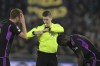 Munich's Dayot Upamecano, right, gets a red card during a Champions League round of 16 first leg soccer match between Lazio and Bayern Munich, at Rome's Olympic Stadium, Wednesday, Feb. 14, 2024. (Alfredo Falcone/LaPresse via AP)