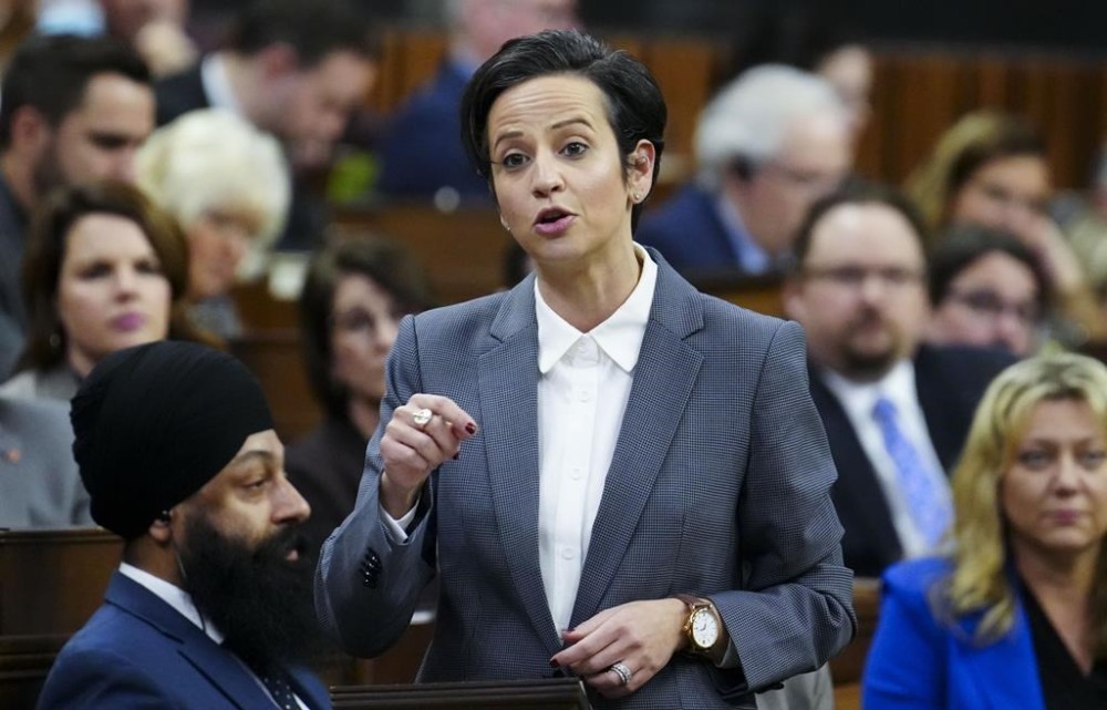 A Conservative MP whose Toronto office was vandalized this week is among several federal politicians under visible police protection on Parliament Hill. Conservative Deputy Leader Melissa Lantsman asks a question during question period in the House of Commons on Parliament Hill in Ottawa, Tuesday, Feb. 13, 2024. THE CANADIAN PRESS/Sean Kilpatrick