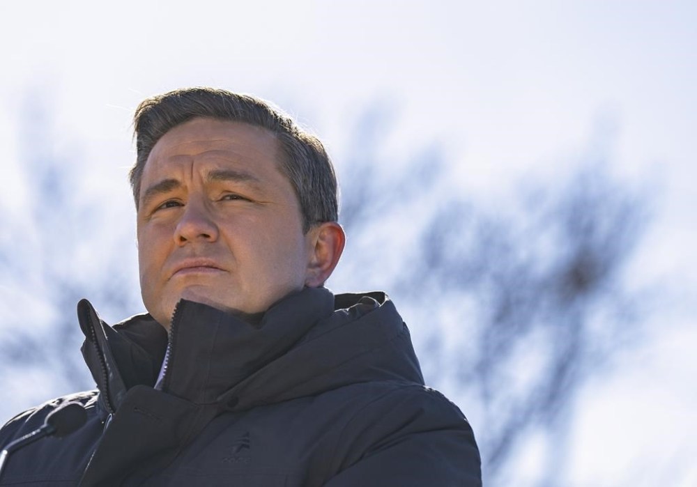Federal Conservative Party Leader Pierre Poilievre speaks at a news conference in the Montreal suburb of Pointe-Claire, Que., Thursday, Feb. 15, 2024.. THE CANADIAN PRESS/Christinne Muschi