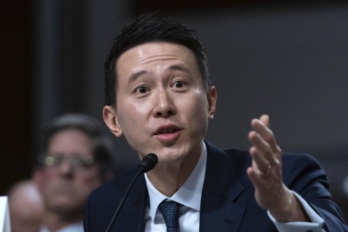 FILE - TikTok CEO Shou Zi Chew testifies on Capitol Hill in Washington, Jan. 31, 2024. President Joe Biden's campaign is embracing TikTok to court younger voters ahead of the U.S. presidential elections, but U.S. adults seem to be split about whether the video-sharing app should even operate in the country. (AP Photo/Jose Luis Magana, File)