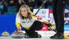 Manitoba's Jennifer Jones scored five in the final end to rout Yukon's Bayly Scoffin in eight ends in Sunday's morning draw at the Scotties Tournament of Hearts.&nbsp;Jones delivers a rock while playing Team Canada during the final at the Scotties Tournament of Hearts, in Kamloops, B.C., Sunday, Feb. 26, 2023. THE CANADIAN PRESS/Darryl Dyck