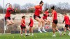 Angel City defender Megan Reid (jumping, centre) is shown at a Canadian camp on Friday, Feb. 16, 2024, at the South Texas Area Regional Soccer Complex in San Antonio ahead of the CONCACAF W Gold Cup. THE CANADIAN PRESS/HO-Canada Soccer **MANDATORY CREDIT**