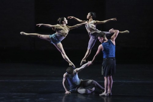 This photo provided by Joyce Theater shows Daisy Jacobson, Miriam Gittens, Jake Tribus, Reed Tankersley in “Twyla Tharp Dance.