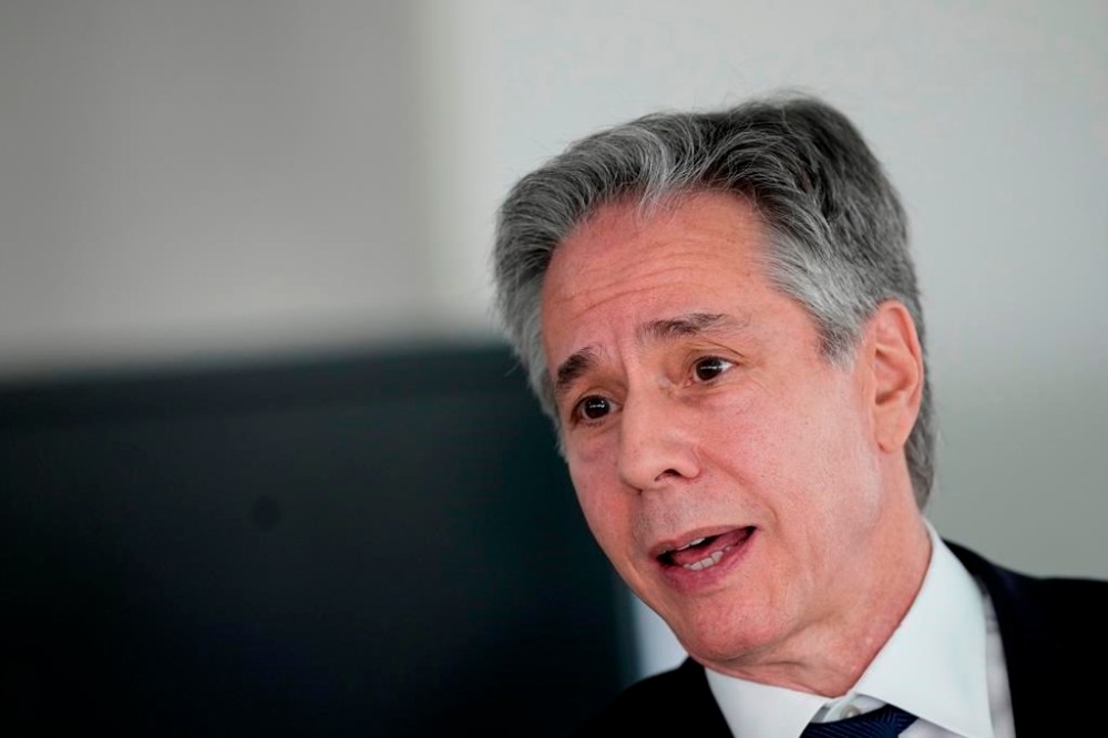 U.S. Secretary of State Antony Blinken speaks to journalists as he leaves Planalto presidential palace where he met with Brazilian President Luiz Inacio Lula da Silva in Brasilia, Brazil, Wednesday, Feb. 21, 2024. (AP Photo/Eraldo Peres)