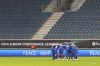 Gent team huddles just prior to kick off of the Europa Conference League play off second leg soccer match between Gent and Maccabi Haifa at the KAA Gent Arena in Ghent, Belgium, Wednesday, Feb. 21, 2024. (AP Photo/Geert Vanden Wijngaert)