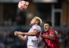 Orlando City's Duncan McGuire, front left, and Cavalry FC's Charlie Trafford vie for the ball during the first half of a CONCACAF Champions Cup soccer match, in Langford, B.C., on Wednesday, February 21, 2024. THE CANADIAN PRESS/Darryl Dyck