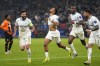 Marseille's Iliman Ndiaye, centre, celebrates after scoring his side second goal during the Europa League League play-off first leg soccer match between Shakhtar Donetsk and Olympique Marseille at Volksparkstadion in Hamburg, Germany, Thursday, Feb. 15, 2024. (AP Photo/Martin Meissner)