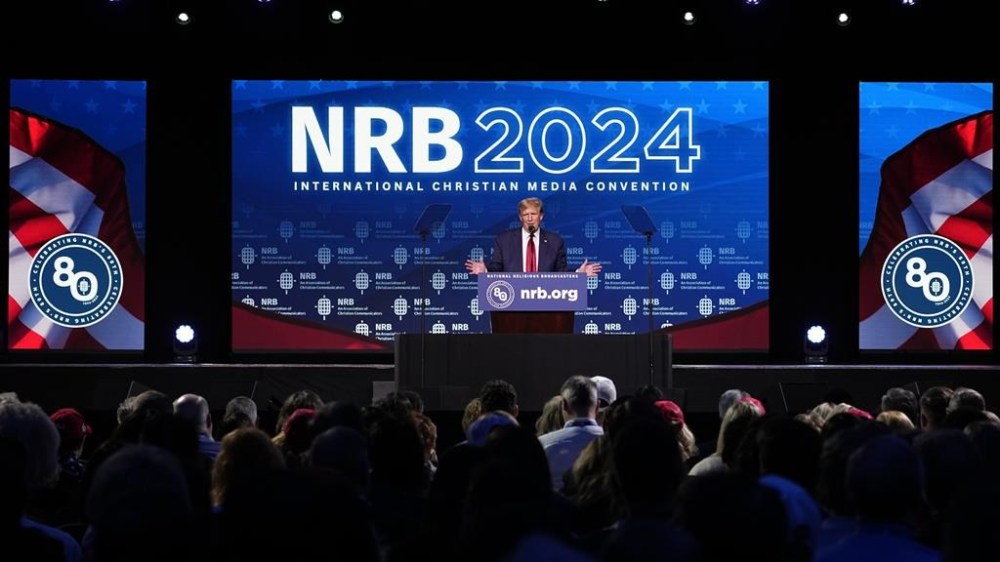 Trump tells religious broadcasters he’ll defend Christianity against