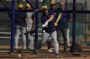 Milwaukee Brewers' Austin Nola hits during batting practice at spring training baseball workouts in Phoenix, Sunday, Feb. 18, 2024. (AP Photo/Carolyn Kaster)