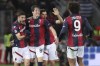 Bologna's Giovanni Fabbian, second left, celebrates scoring during the Serie A soccer match between Bologna and Hellas Verona at Renato Dall'Ara stadium in Bologna, Italy, Friday Feb. 23, 2024. (Michele Nucci/LaPresse via AP)