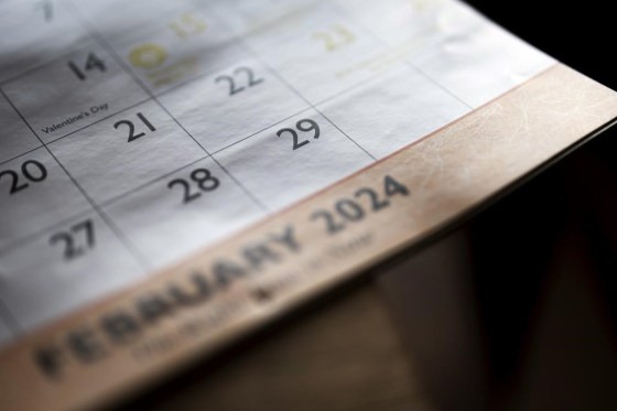 A calendar shows the month of February, including leap day, Feb. 29. (Gregory Bull / The Associated Press)