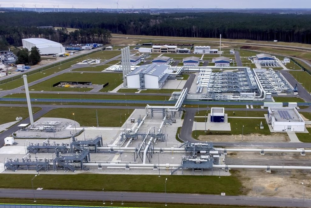 FILE - Pipes at the landfall facilities of the 'Nord Stream 2' gas pipeline are pictured in Lubmin, northern Germany, on Feb. 15, 2022. Denmark on Monday Feb. 26, 2024 joined Sweden in closing its investigation into the 2022 explosions that damaged the Nord Stream gas pipelines, saying that “authorities can conclude that there was deliberate sabotage.” (AP Photo/Michael Sohn, File)