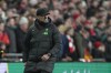 Liverpool's manager Jurgen Klopp reacts during the English League Cup final soccer match between Chelsea and Liverpool at Wembley Stadium in London, Sunday, Feb. 25, 2024. (AP Photo/Dave Shopland)