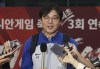 U-23 Korean national team head coach Hwang Sun-hong speaks at the Incheon International Airport in Incheon, South Korea on Oct. 8, 2023. Hwang will take temporary charge of the team for at least two 2026 World Cup qualifiers against Thailand in March, the Korea Football Association said on Tuesday, Feb, 27, 2024. (Kim Geun-soo/Newsis via AP)