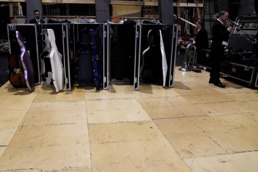Musicians of the National Symphony Orchestra (NSO) wait at the backstage prior to the start of the concert at Milan's La Scala theatre, Italy, Monday, Feb. 26, 2024. (AP Photo/Antonio Calanni)