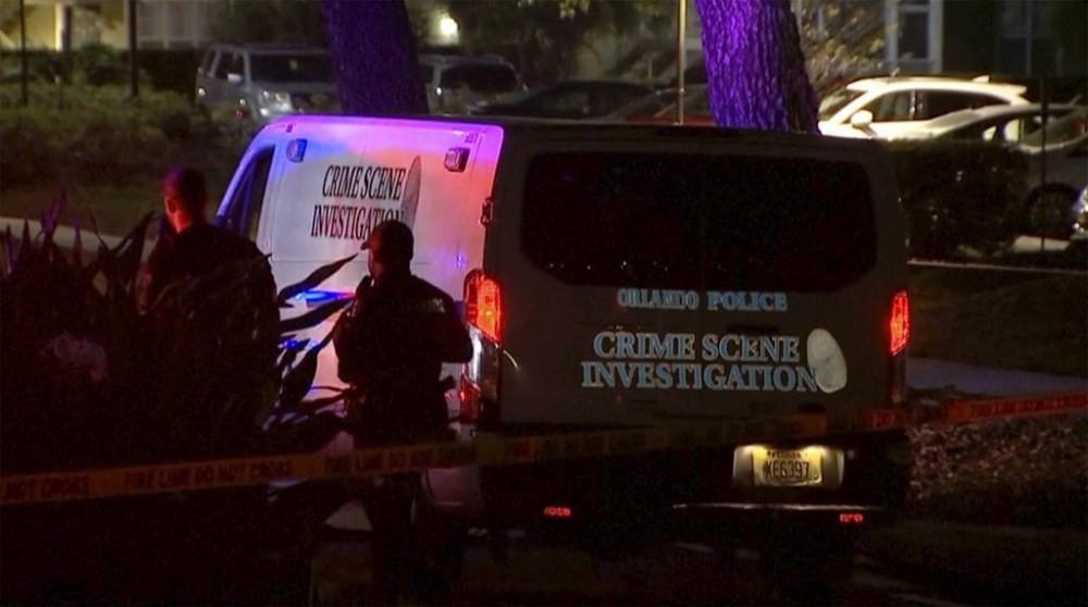 Law enforcement arrive to the scene of a shooting late Wednesday, Feb. 28, 2024 in Orlando, Fla. Orlando Police responded after reports of shots fired. (WFTV via AP)