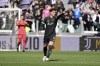 Juventus' Dusan Vlahovic celebrates after scoring their side's second goal of the game during the Serie A soccer match between Juventus and Frosinone at the Allianz Stadium in Turin, north west Italy, Sunday, Feb. 25, 2024. (Marco Alpozzi/LaPresse via AP)