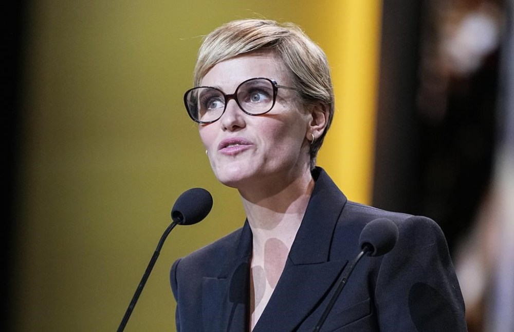 FILE - French actress Judith Godreche speaks during the 49th Cesar Award ceremony in Paris, Friday, Feb. 23, 2024. Godreche on Thursday urged lawmakers to establish a commission to investigate sex crimes and sexism in France's cinema industry. (AP Photo/Michel Euler, File)