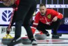 Canada skip Brad Gushue calls out to the sweepers while playing Nova Scotia during the Brier, in Regina, on Friday, March 1, 2024. THE CANADIAN PRESS/Darryl Dyck