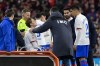 Barcelona's Frenkie de Jong leaves the field after sustaining an injury during a Spanish La Liga soccer match between Athletic Bilbao and Barcelona at the San Mames stadium in Bilbao, Spain, on Sunday, March 3, 2024. (AP Photo/Alvaro Barrientos)