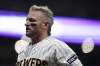 Milwaukee Brewers' Josh Donaldson during the eighth inning of a baseball game against the Washington Nationals, Sept. 16, 2023, in Milwaukee. Donaldson says he’s retiring after a 13-year career in which he was voted the 2015 AL MVP and was selected to three All-Star Games. The 38-year-old announced his plans Monday, March 4, 2024 during an appearance on “The Mayor’s Office,” a podcast hosted by former major league first baseman Sean Casey. (AP Photo/Aaron Gash)