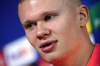 Manchester City's Erling Haaland attends a press conference at the City Football Academy, Manchester, England, Tuesday, March 5, 2024 ahead of Wednesday's Champions League, round of 16 second-leg soccer match against Copenhagen. (Nick Potts/PA via AP)