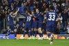 PSG's Kylian Mbappe celebrates with teammates after scoring his side's second goal during the Champions League round of 16 second leg soccer match between Real Sociedad and Paris Saint-Germain, at the Reala Arena stadium in San Sebastian, Spain, Tuesday, March 5, 2024. (AP Photo/Alvaro Barrientos)