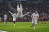 Marseille's Pierre-Emerick Aubameyang, left, celebrates after scoring his side's third goal from a penalty during the French League One soccer match between Marseille and Montpellier at the Stade Velodrome in Marseille, France, Sunday, Feb. 25, 2024. (AP Photo/Daniel Cole)