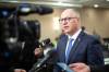 Mike Deal / Winnipeg Free Press
                                Winnipeg Mayor Scott Gillingham talks to the media after attending the Manitoba Heavy Construction Association’s (MHCA) 2023 Breakfast with the Leaders series at the Holiday Inn Express Winnipeg Airport, 1740 Ellice Ave, Tuesday morning. See Gabby story 230411 - Tuesday, April 11, 2023.