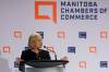 MIKE DEAL / WINNIPEG FREE PRESS
                                Dawn Desjardins outlines Deloitte Canada’s recent economic forecast — predicting Manitoba’s GDP will grow 0.4 per cent in 2024 — during a Manitoba Chambers of Commerce breakfast Wednesday at the Fairmont Hotel in Winnipeg.