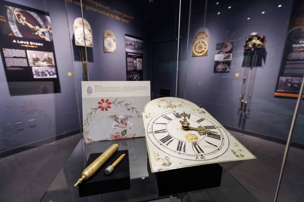 MIKE DEAL / WINNIPEG FREE PRESS
The ‘Mielitz’ clock was made by Abraham Kroeger (1791–1872) in Rosenthal, Russian Empire (now Ukraine), ca. 1835.