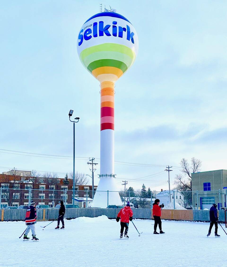 Photos by Gord Mackintosh / Free Press
Selkirk’s lively mid-city rink and iconic water tower