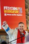 MIKE DEAL / FREE PRESS
                                Robert Loiselle, MLA for St. Boniface, shouts Hého during the official kick-off of Festival du Voyageur at Fort Gibraltar Thursday.