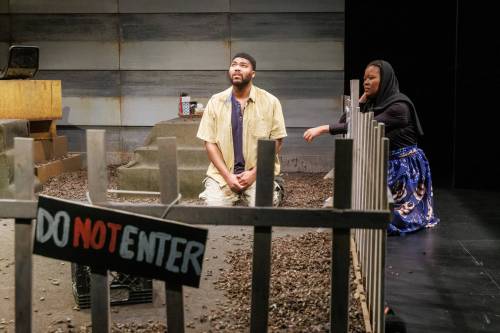 MIKE DEAL / FREE PRESS 
                                Chance Jones as Abdul and Warona Setshwaelo as Sheila in Prairie Theatre Exchange&rsquo;s production of Diggers.