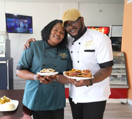 RUTH BONNEVILLE / FREE PRESS

ENT - D&D Afrikana

Environmental portrait of  David and his mom, Esther Ogunrewo, in their restaurant  on Ellice Ave. with a few signature dishes.

Place: D&D Afrikana Restaurant

Story: Black Diaspora restaurants in the city
serving food from the black diaspora in the city. D&D Afrikana is one Ð they serve Nigerian cuisine.  

Photos of David and his mother Esther who are chef-owners of this family-run restaurant, and some of their dishes. 

Writer, AV Kitching 

Feb 26th, 2024