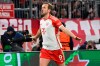 Bayern's Harry Kane celebrates after scoring his side's third goal during the Champions League round of 16 second leg soccer match between FC Bayern Munich and Lazio at the Allianz Arena stadium in Munich, Germany, Tuesday, March 5, 2024. (Sven Hoppe/DPA via AP)