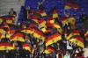Supporters of Germany team cheer before the start of the Nations League women's semifinal soccer match between France and Germany in Lyon, France, Friday, Feb. 23, 2024. (AP Photo/Daniel Cole)
