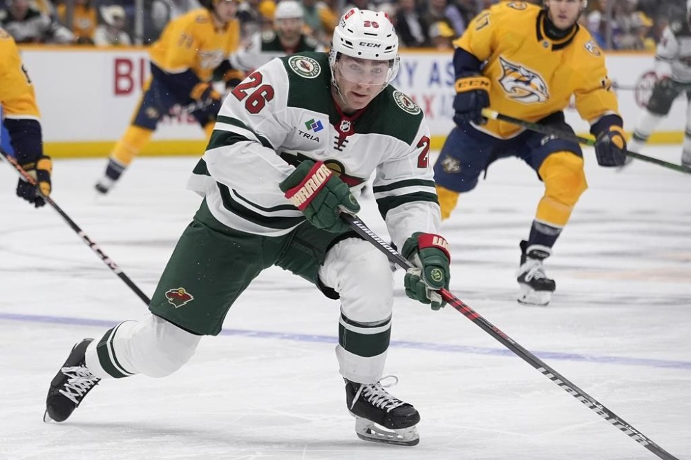Centre Connor Dewar was acquired by the Toronto Maple Leafs from the Minnesota Wild ahead of the NHL trade deadline. Dewar (26) plays during the third period of an NHL hockey game against the Nashville Predators, in Nashville, Tenn., Thursday, Feb. 29, 2024. THE CANADIAN PRESS/AP-George Walker IV