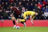 Bournemouth's Illya Zabarnyi, left, and Sheffield United's Ben Brereton Diaz battle for the ball during the English Premier League soccer match between Bournemouth and Sheffield United at the Vitality Stadium, Bournemouth, England, Saturday March 9, 2024. (Zac Goodwin/PA via AP)